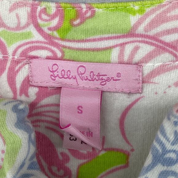 LILLY PULITZER Dress S Mini Tunic Lion Floral Zip Front Long Sleeve Cotton Green - Picture 6 of 16
